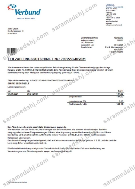 Austria Verbund Austrian Power Grid utility bill